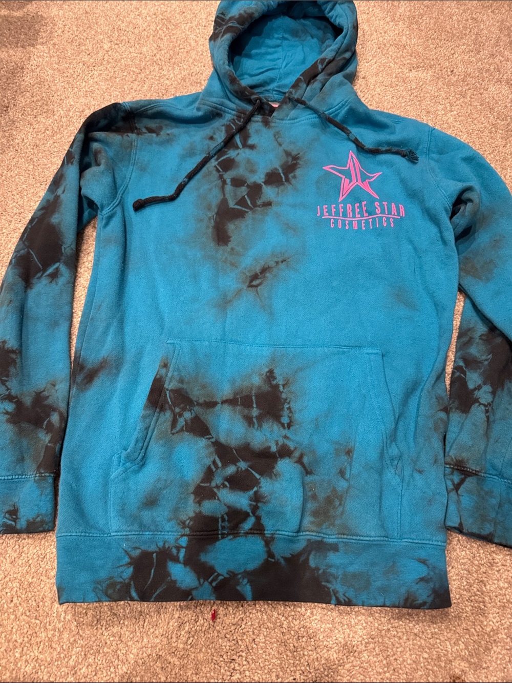 Jeffree Star Teal & Black Tie-Dye Hoodie with Pink Logo